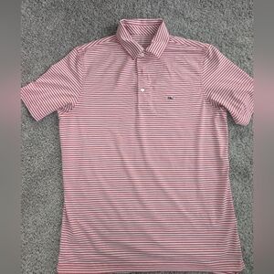 Vineyard Vines Striped Men’s Polo Shirt – Red & White (Size M)